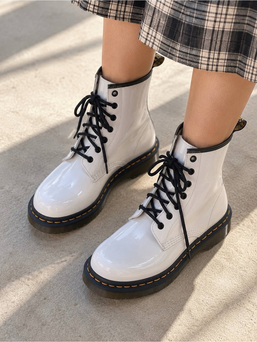 Dr. Martens Women's 1460 Patent Leather Boots White Lace-Up Size 8 NWT